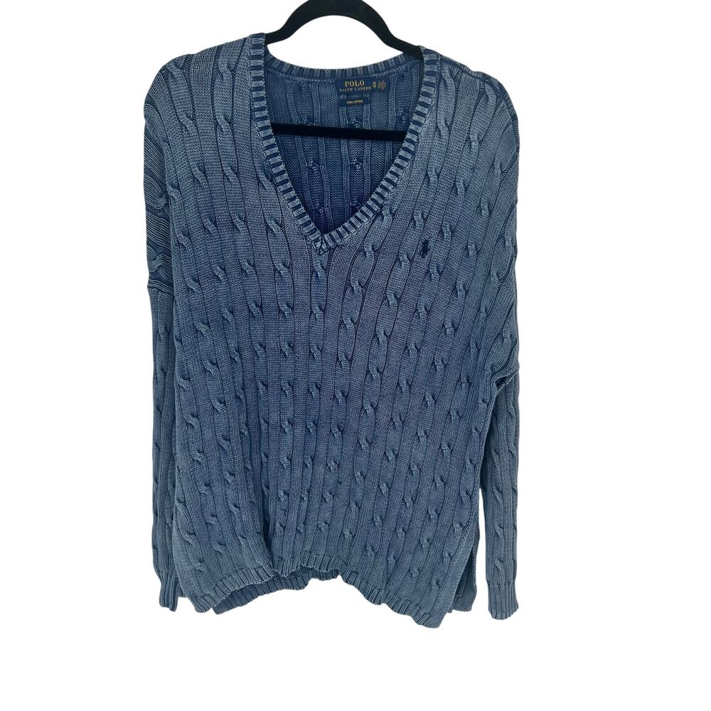Polo Ralph Lauren Women's Pima Cotton V-Neck Sweater Blue Size XL